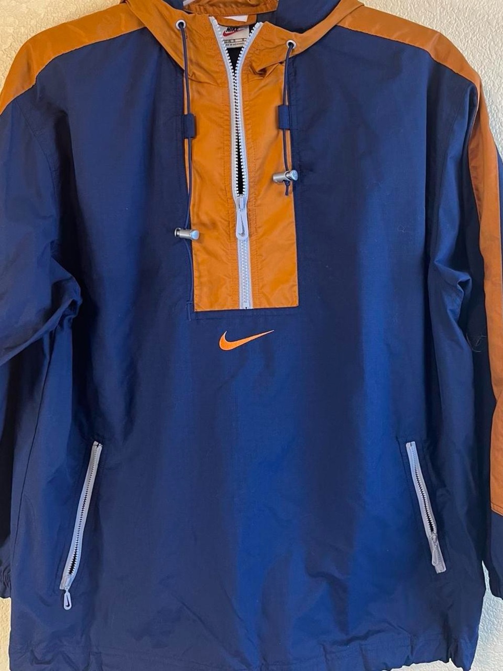 Nike Navy and Orange Hooded Pullover Windbreaker